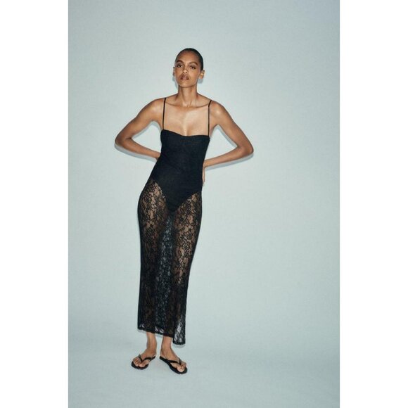 ZARA UNDERWIRE LACE MIDI DRESS - Picture 2 of 8